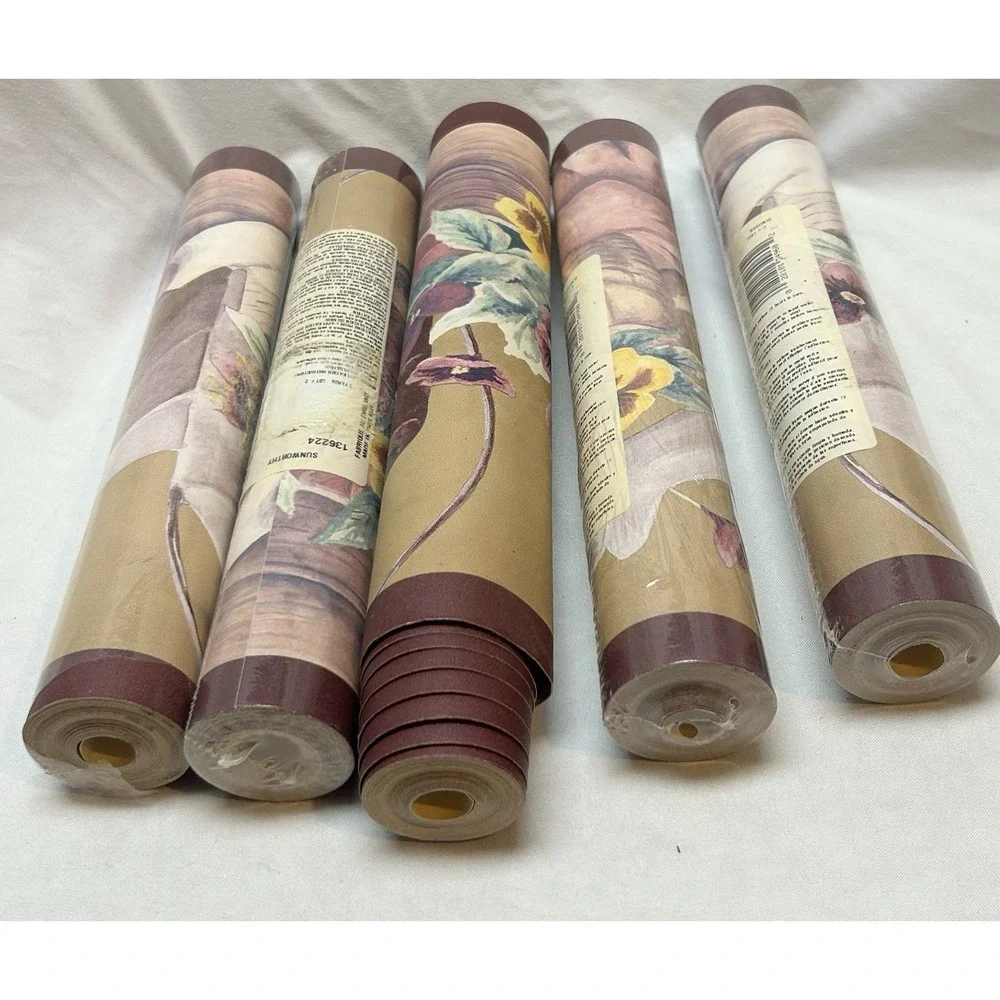 VTG Wallpaper Border Gardening Pansies Floral Grandma Cottagecore 5 Rolls